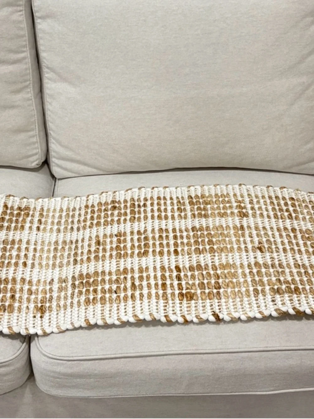 Urban Outfitters Cream and Tan Waffle Fringe Throw. Made in India